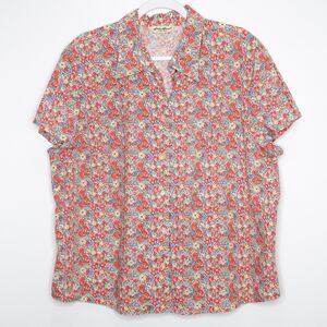 Eddie Bauer Womens Button Up Size XXL Pink Yellow Blue‎ Floral Western Cowgirl